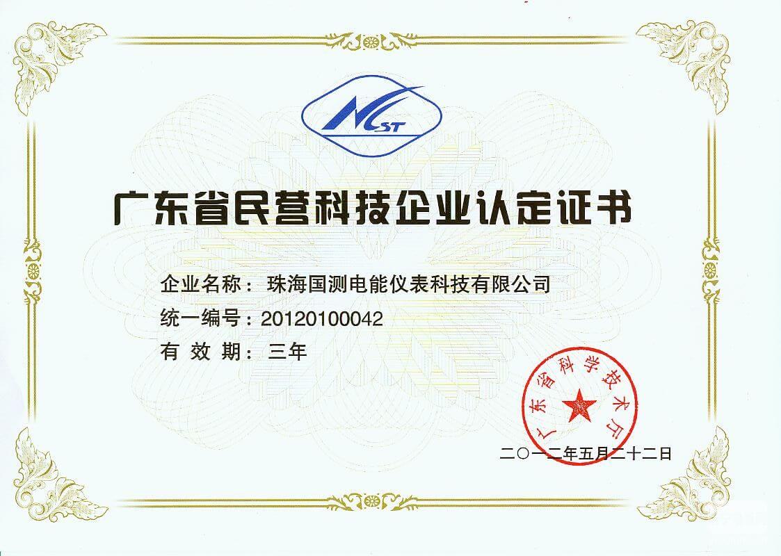 廣東省民營科技企業認定證書